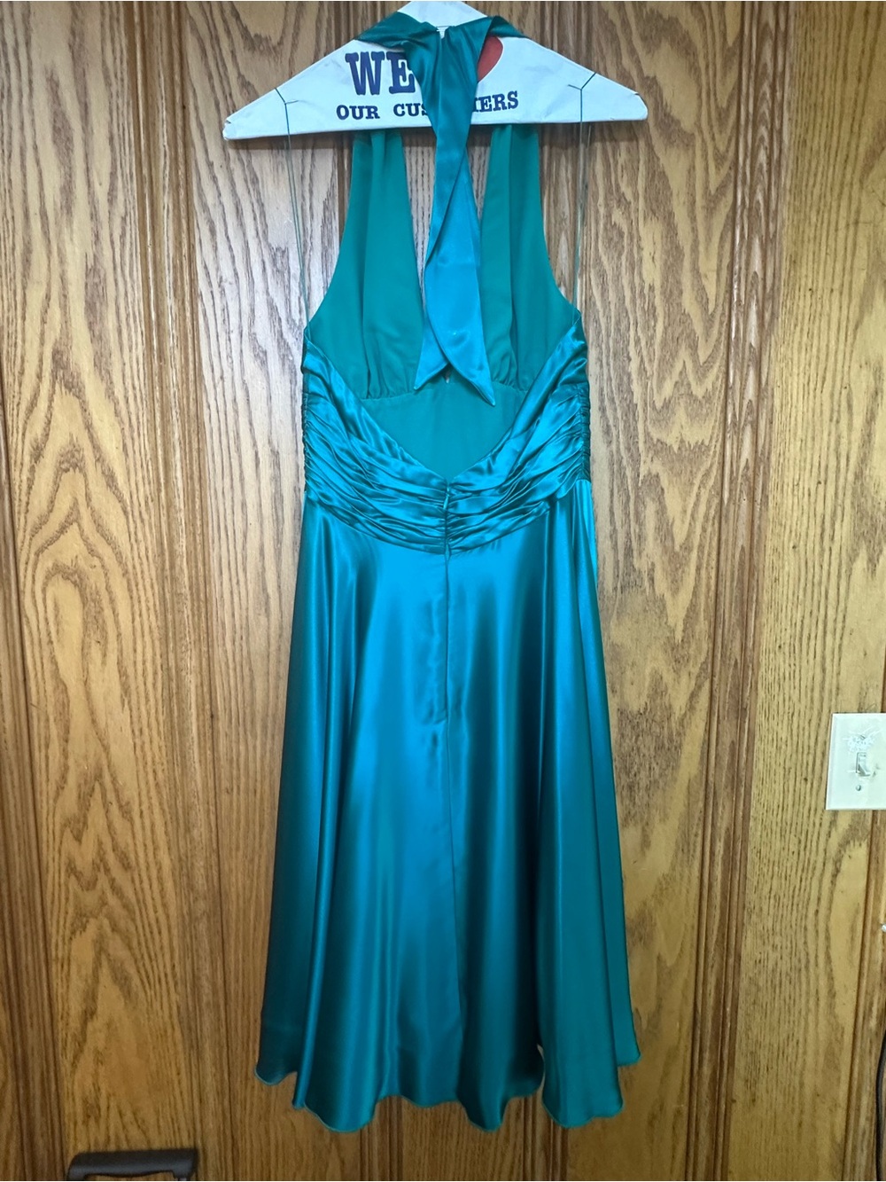 Vintage Y2K-era Papell Boutique teal 100% silk halter midi dress 6P Autumn - Picture 8 of 16